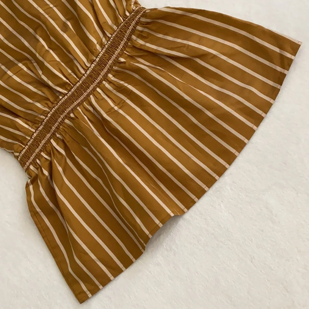 Loft Beach | V-Neck Striped Tie Front Keyhole Short Sleeve Peplum Top (XXS/00) - Picture 15 of 16